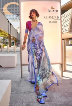 Trirath Glamour Swiss Satin Digital Printed Saree with Symphony Finish