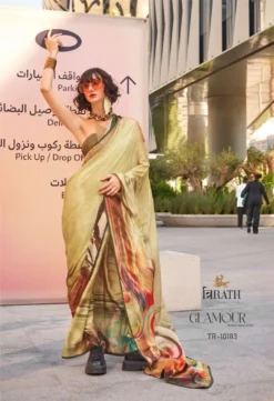 Trirath Glamour Swiss Satin Digital Printed Saree with Symphony Finish