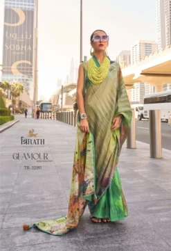 Trirath Glamour Swiss Satin Digital Printed Saree with Symphony Finish