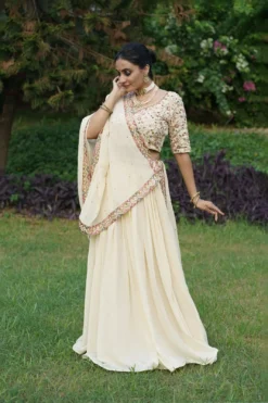 Women 1400 Off White Georgette Embroidered Lehenga Choli