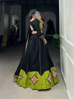 Women 1656 Black Color Pure Cotton Ready to Wear Navratri Lehenga Choli