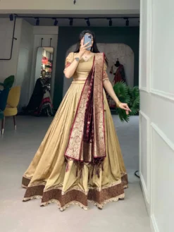 Women 2014 Chiku Color Silk Lehenga Choli
