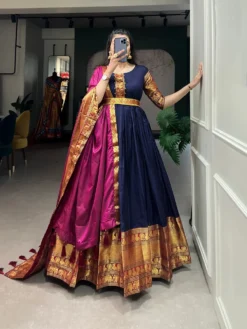 Women 5313 Narayan Pet Cotton Gown with Dupatta