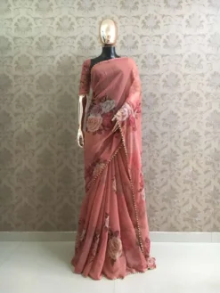 Women 7007 Georgette Pearl Lace Border Saree Wholesale