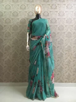 Women 7007 Georgette Pearl Lace Border Saree Wholesale