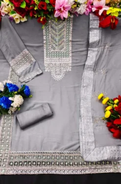 Zarin 142 Georgette Pakistani Dress Material With Embroidery Work