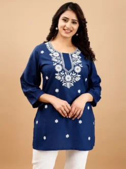 9Star Riddhi Designer Rayon Embroidery Short Kurti