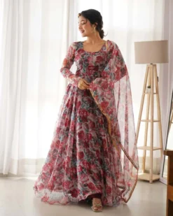 Alia 349 Organza Taby Silk Gown With Dupatta