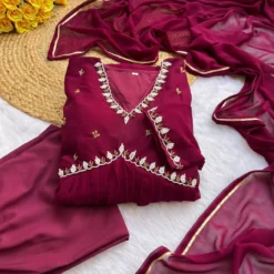Alia Cut 325 Party Wear Readymade Dress And Hand Work Wine Color