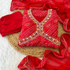 Alia Cut 352 Kurti Bottom With Dupatta And Bandhani Print Hand Work