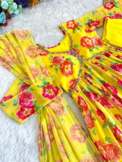 Alia Cut 358 Top Bottom With Dupatta And khatli Work Yellow Color