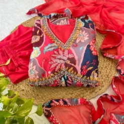 Alia Cut 359 Heavy Chinon Top Bottom With Dupatta And khatli Work