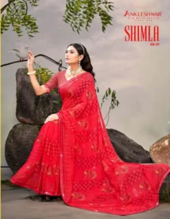 ANK Shimla Georgette Jari Print Saree Work Swarovski
