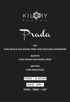 Kilory Prada Muslin Silk Digital Printed Dress Material