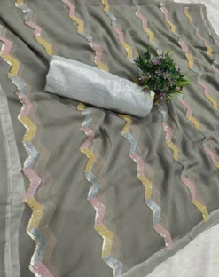 Kusum Tanvi Georgette Grey Party Wear Saree