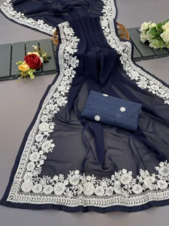 Kusum Vishala Soft Georgete Embroidery Work Saree 2024