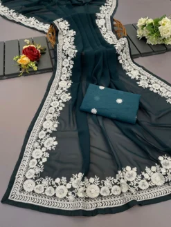 Kusum Vishala Soft Georgete Embroidery Work Saree 2024