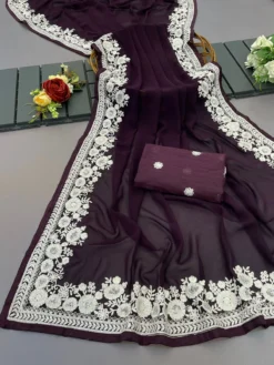 Kusum Vishala Soft Georgete Embroidery Work Saree 2024