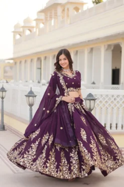 Mohini 7102 Wine Georgette Embroidery Work Lehenga Set Under 2000