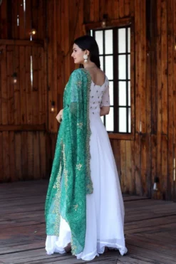 Mohini 9070 White Georgette Gown Dress with Dupatta Collection
