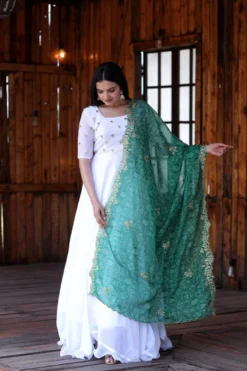 Mohini 9070 White Georgette Gown Dress with Dupatta Collection