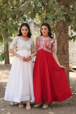 Moni 1110 White and Red Party Wear Women Gown Online 2024