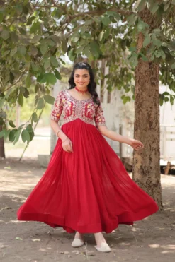 Moni 1110 White and Red Party Wear Women Gown Online 2024