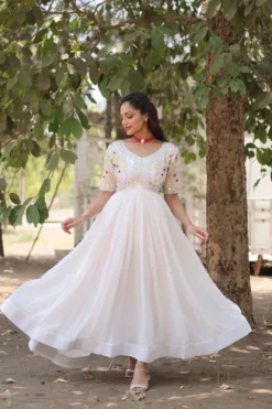 Moni 1110 White and Red Party Wear Women Gown Online 2024