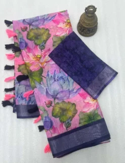 Subh 465 lilen Saree With Digital Flower Print