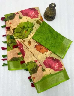 Subh 465 lilen Saree With Digital Flower Print