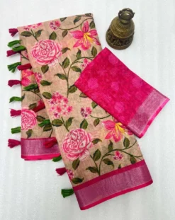 Subh 465 lilen Saree With Digital Flower Print