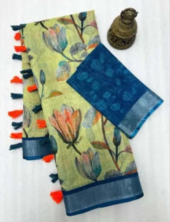 Subh 465 lilen Saree With Digital Flower Print