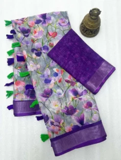 Subh 465 lilen Saree With Digital Flower Print