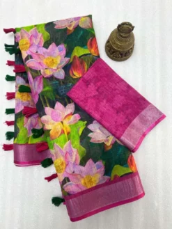Subh 465 lilen Saree With Digital Flower Print