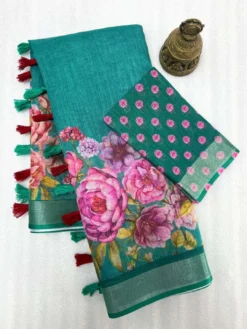 Subh 465 lilen Saree With Digital Flower Print