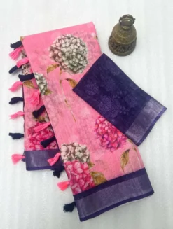 Subh 465 lilen Saree With Digital Flower Print