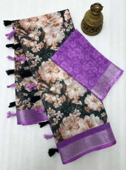 Subh 465 lilen Saree With Digital Flower Print