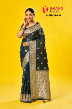 Umang Trendz Saffron 498 Wedding Satin Cotton Saree Wholesale