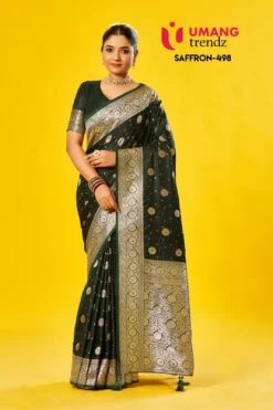 Umang Trendz Saffron 498 Wedding Satin Cotton Saree Wholesale