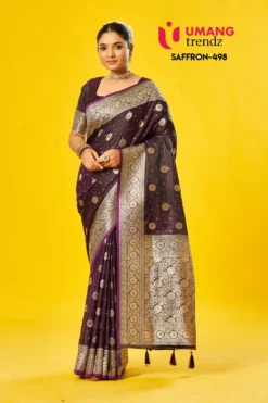 Umang Trendz Saffron 498 Wedding Satin Cotton Saree Wholesale