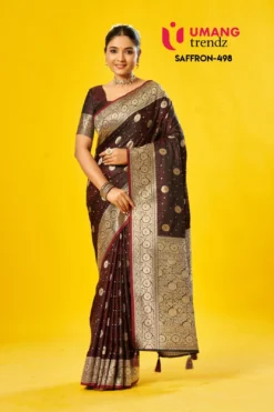 Umang Trendz Saffron 498 Wedding Satin Cotton Saree Wholesale