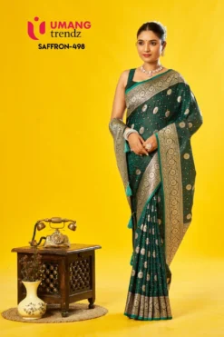 Umang Trendz Saffron 498 Wedding Satin Cotton Saree Wholesale