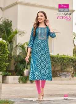 Victoria Vol 9 Diya Trends Classy Rayon Printed Kurti new Design