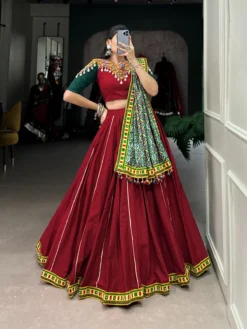 Wmn 1672 Maroon Cotton Navratri Lehenga Choli