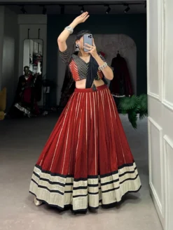 Wmn 1674 Maroon Chanderi Navratri Lehenga Choli