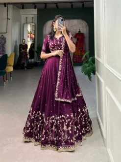 Women 1404 Wine Silk Lehenga Choli for Wedding