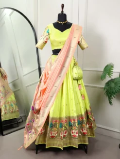 Women 2030 Parrot Paithani Lehenga Choli for Girls Online