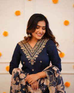 Yasu Vol 12 Chanderi Silk Readymade Dress With Fancy Neck Embroidery