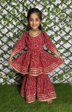 1017 Kid Wear Cotton Sharara Suit Bandhani Print New Design