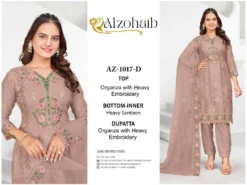 Alzohaib Az 1017 A To D Organza Pakistani Salwar Suits Wholesale